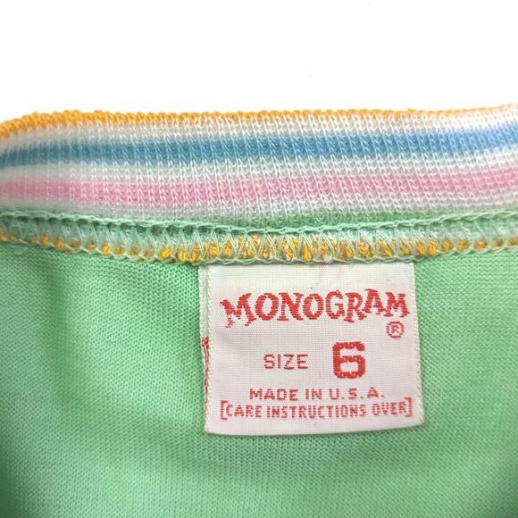 Vintage Monogram Shirt Girls Size 6 Pastel Green Long Sleeve Rainbow Car - Picture 5 of 5